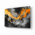 Orange Ink Wave Gray Marble Glass Wall Art