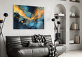 Turquoise Amber Ink Marble Flow Glass Wall Art