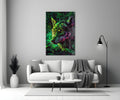 Neon Jungle Leaves Side Gaze Wolf Glass Wall Art