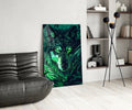Glowing Green Eyes Fern Wolf Glass Wall Art