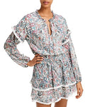 Aqua Printed Lace Trim Top