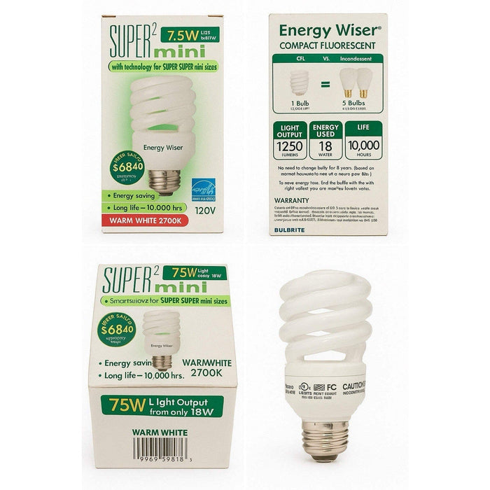 Energy Wiser 18W Mini Spiral CFL Bulb 75W Eq 1250lm Warm White 2700K E26