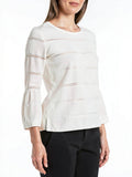 Avec Women's Pointelle Bell Sleeve Top, White, Size Large