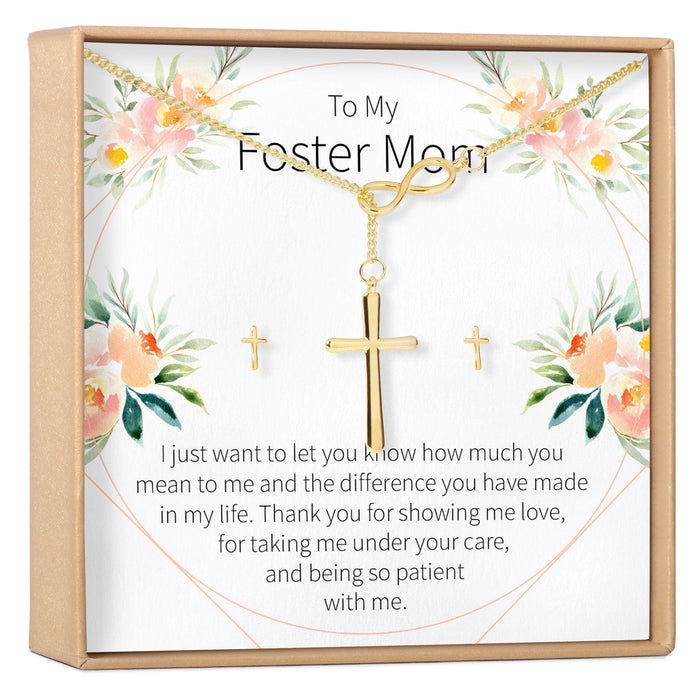 Foster Mom Cross Earring and Necklace  Jewelry Set