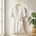 WAYF Women's Kaitlyn White Ruffle Wrap Dress, Size Small