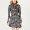 Ultra Flirt Juniors' Black Sketchbook Floral Roses Mock-Neck Dress, Sz XXS