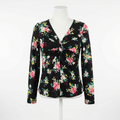Ultra Flirt Juniors  Long Sleeve Knot Front Top Black Floral Print, Size Medium