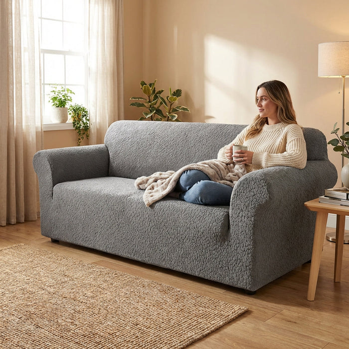Sure Fit Stretch Delicate Leaf Sofa Cover in Grey