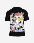 G West Mens Cosmic Sky Ride Double Hit Premium Oversized  Tee Front And Back Print