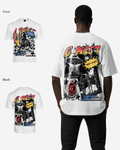 G West Mens Cosmic Sky Ride Double Hit Premium Oversized  Tee Front And Back Print