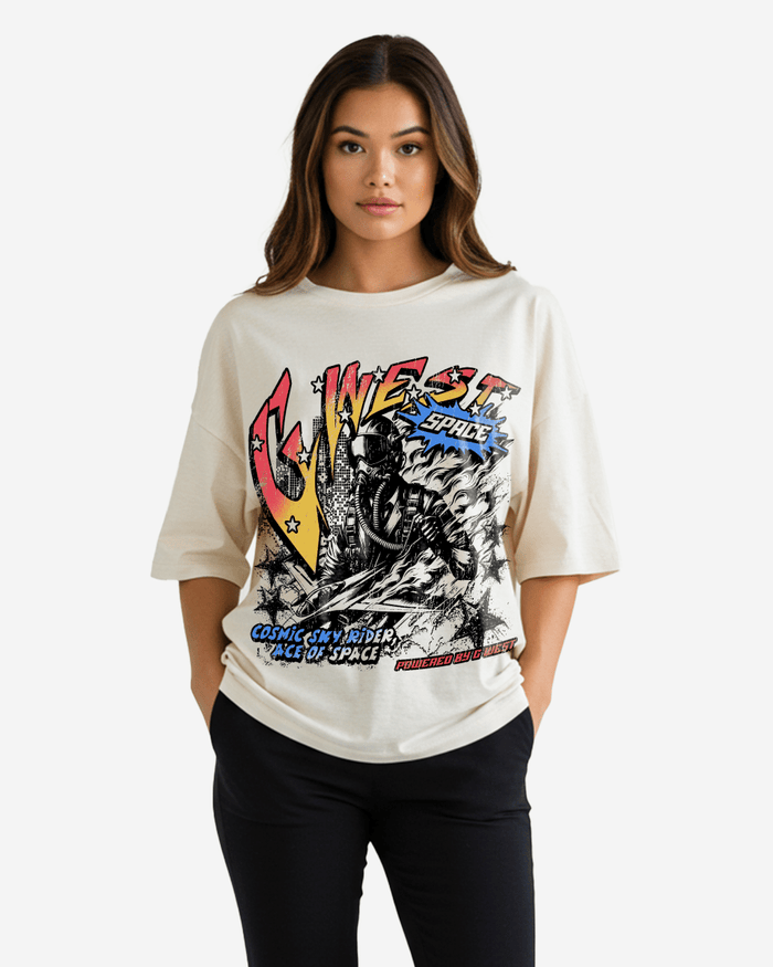 G West Womens Cosmic Sky Ride Double Hit Premium Oversized Tee