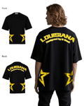 G West Mens Oversized Louisiana Arch Logo Black Tee
