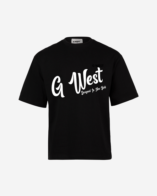 G West Mens Oversized Cursive Logo Black Tee