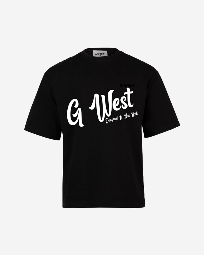 G West Mens Oversized Cursive Logo Black Tee