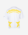 G West Mens Oversized Louisiana Arch Logo Black Tee