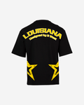 G West Mens Oversized Louisiana Arch Logo Black Tee