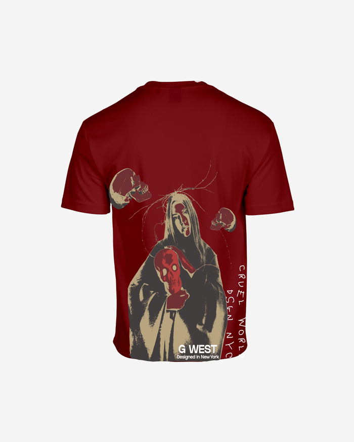 G West Mens Oversized Red Skull Tee