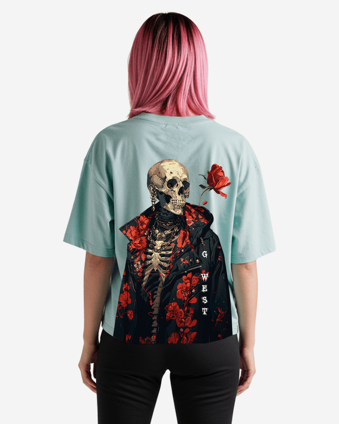 G West Womens Oversized Skull & Rose T Shirt