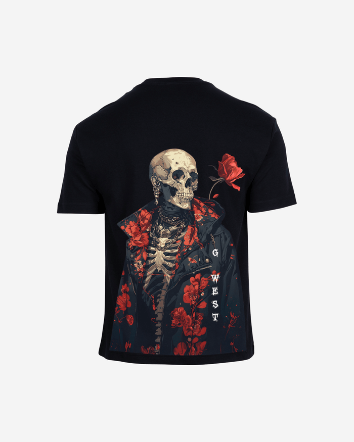 G West Mens Oversized Skull & Rose T Shirt