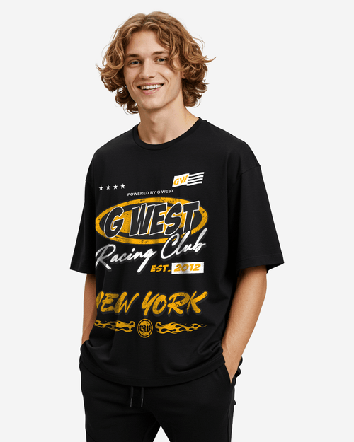 G West Rhinestone Racing Club Oversized Tee