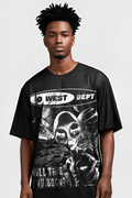 G WEST RHINSTONE NOT MY EARTH 3/4 SLEEVES MESH SHORT SET