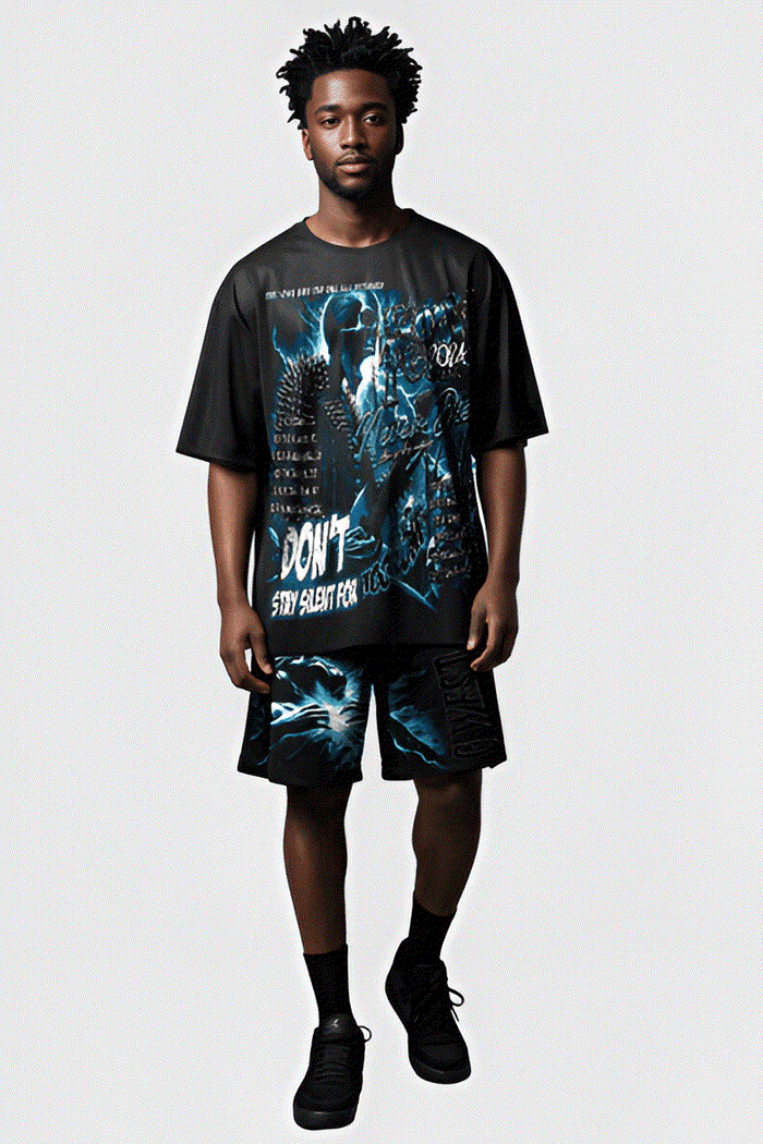 G WEST RHINSTONE WORLD TOUR 3/4 SLEEVES MESH SHORT SET