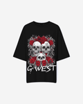 G West Womens Roses And Bones Oversized Tee