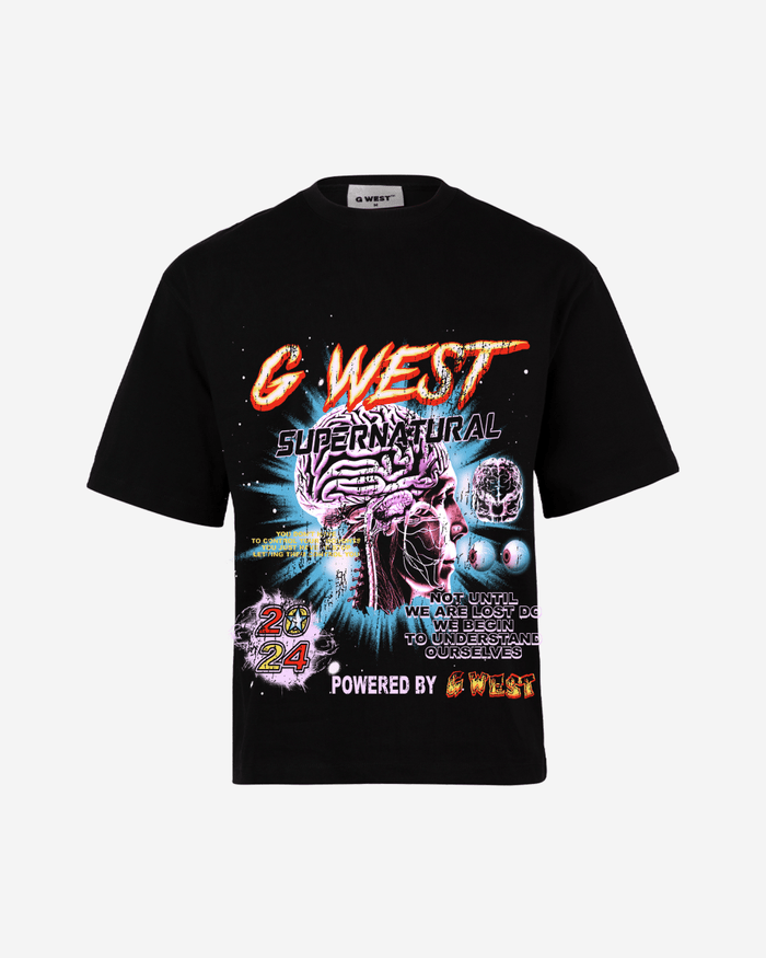 G West Mens Supernatural Acid Wash Premium Oversized Tee Front And Back Print