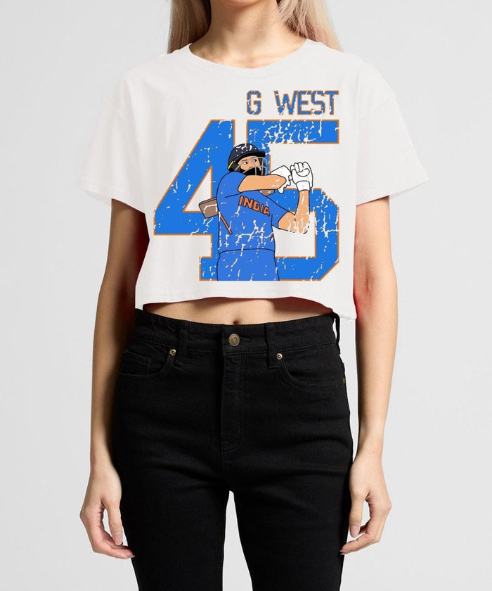 G West Women Cricket India King-45 Crop T-Shirt