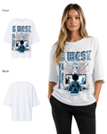 G West Womens Game of G Baby Blue Black Oversized Tee