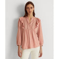 Lauren Ralph Lauren Bib-Front Cotton-Blend Top – Rose Tan, Size Large