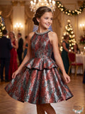 Monteau Big Girls Sparkle Printed Peplum Dress