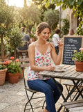 Aqua Floral Mesh V Neck Tank Top