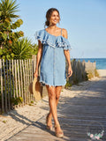Blanknyc Making Waves Frayed Ruffled Denim Dress, Size XS