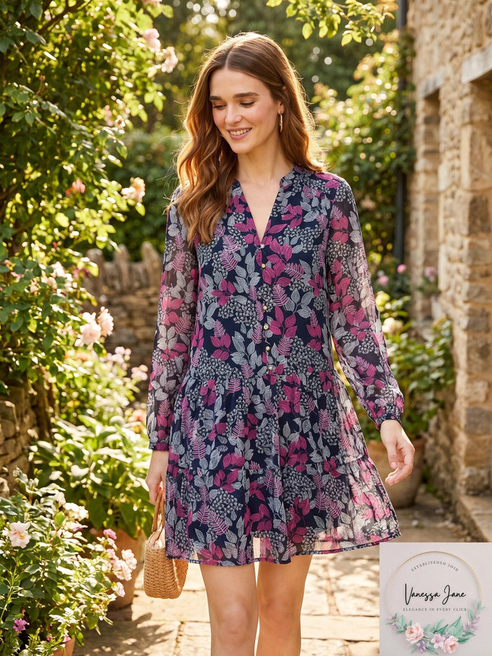 Loft Leafed Flounce Shirtdress, Size Medium