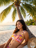 Hula Honey Turmeric Multi Juniors Palm Play Printed Bikini Swim Top, Us X-Small