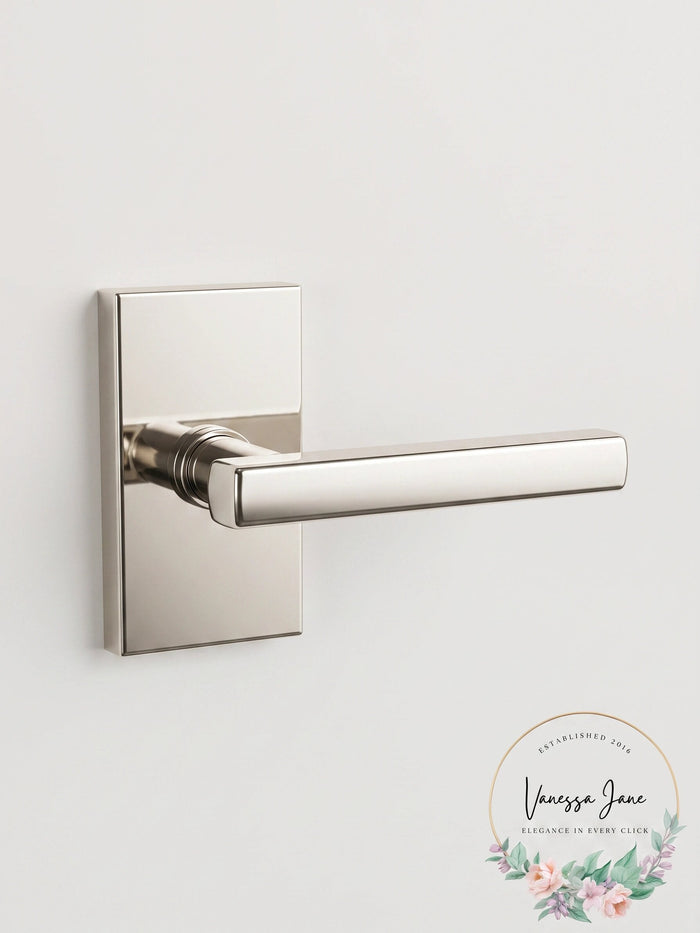 Emtek Modern Rectangular Rosette with Freestone Dummy Leverset, Satin Nickel