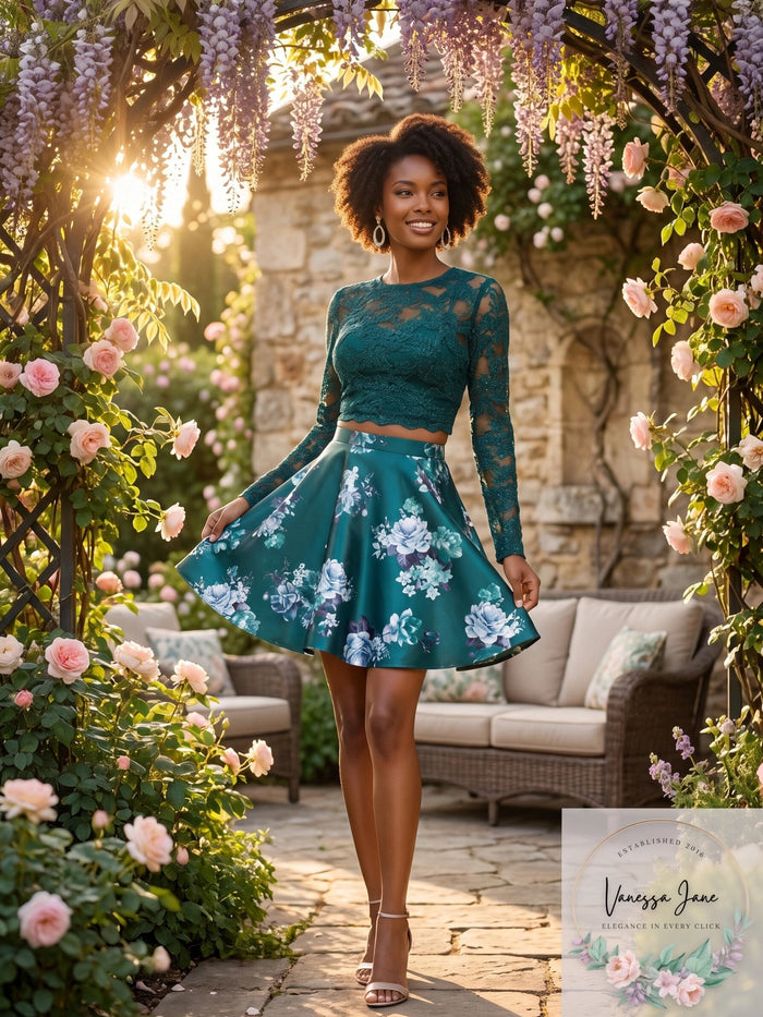 City Triangles Women's Green Glitter Floral Dress