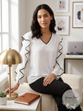 Alfani Womens Piped Ruffled Blouse