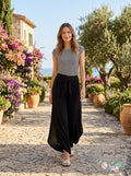 Aqua Rib Knot Front Wide Leg Pants, Black, Size Small