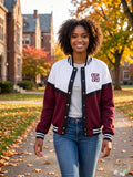 Say What? Juniors Letterman Snap Jacket,Size Large