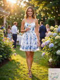 Aqua Floral Print Mesh Fit-and-Flare Dress, Size Large