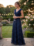 Alex Evenings Women's Long Rosette Short- Sleeve Sequin Detail Dress, Size 12