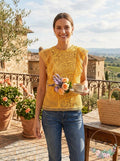 Aqua Sleeveless Semi-Sheer Lace Top, Mustard, Size Small
