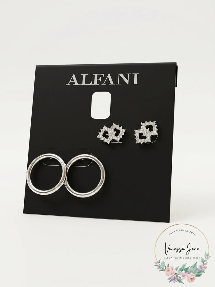 Alfani 2-Pc. Set Pave Bar & Open Circle Drop Earrings