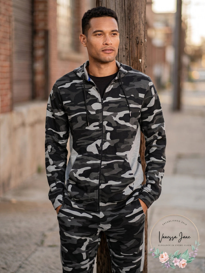 ID Ideology Mens Colorblocked Camo Full-Zip Hoodie