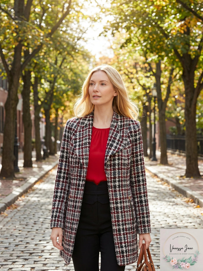 Calvin Klein Womens Black Plaid Jacket