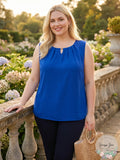 Kasper Pleated Cutout-Neck Shell, Size Large