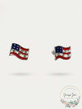 Vintage Enamel American Flag Earrings Jewelry Pierced Silver Tone 4th of July