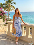 Aqua Printed Cutout Halter MIDI Dress, Size XS